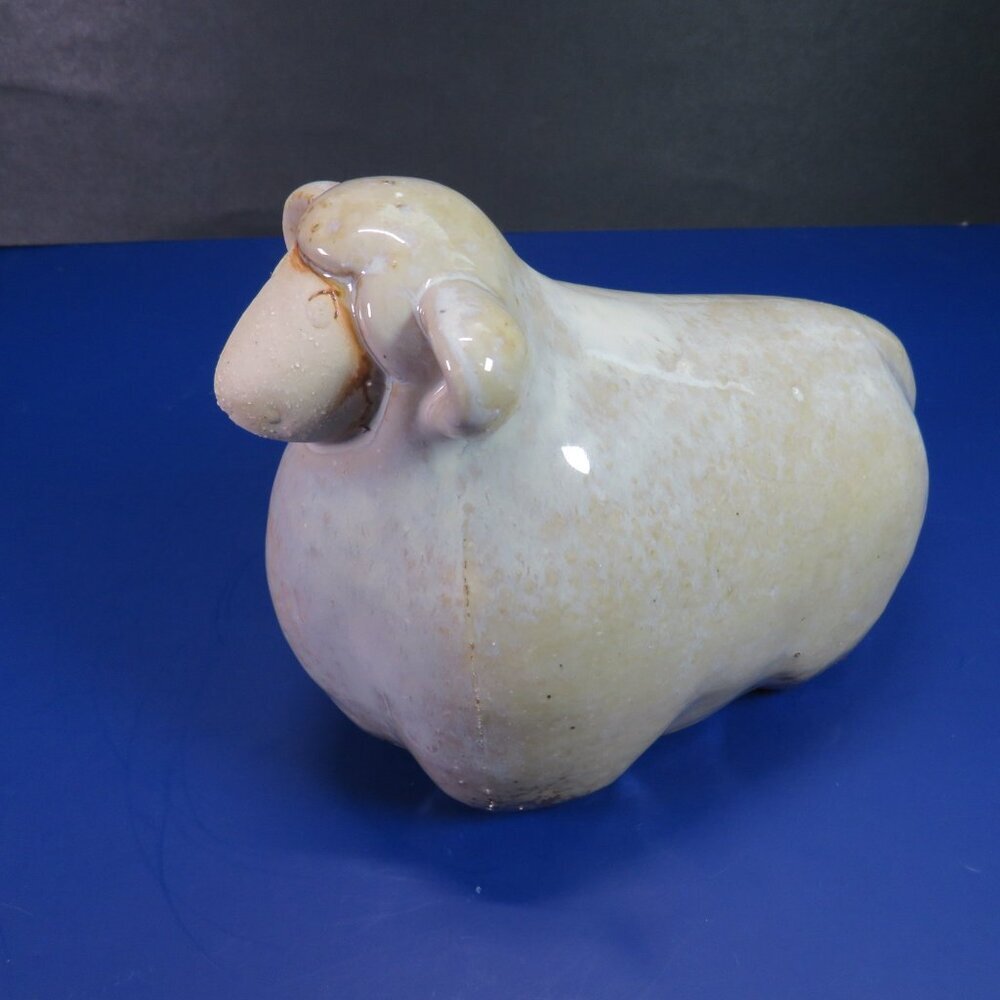 Rustic Sheep Terracotta Glazed with unglazed face & base 6" tall